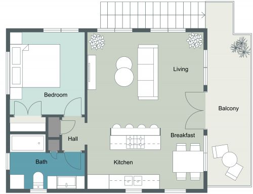 Stylish Garage Apartment Plan With Eat-In Kitchen