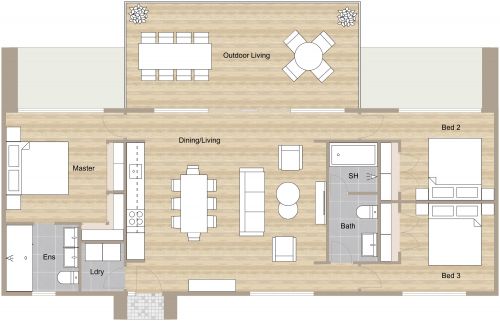 Delicate 3 Bedroom Floor Plan With Outdoor Area