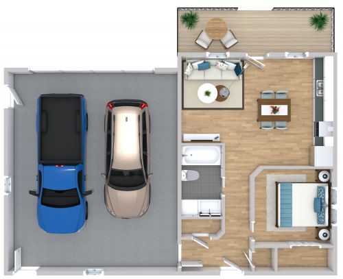 1 Bedroom Garage Apartment Plan With Private Porch