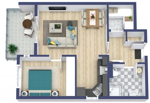 1 Bedroom Floor Plan With Separate Laundry