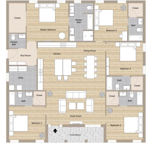 Organic Style House Plan With Kitchen Island