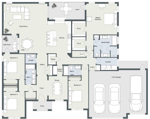 4 Bedroom House Plan With 3 Car Garage