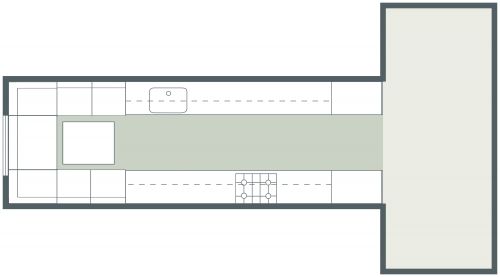 Narrow Galley Kitchen With Breakfast Nook