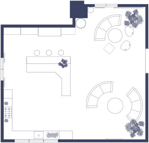 Large Kitchen With Workstation Desk Area In Orange Hues