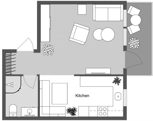 Warm and Elegant Studio Apartment Plan With Balcony