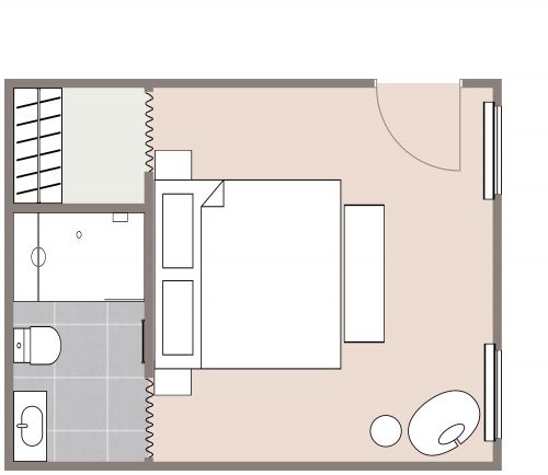 Neutral Color Hotel Room Floor Plan