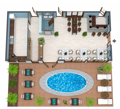 Thailand Inspired Restaurant Plan With Pool Area