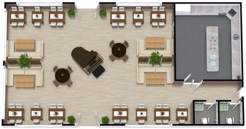 Warm Elegant Restaurant Plan With Grand Piano