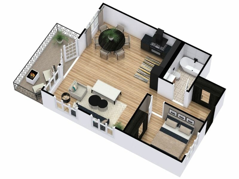 3d floor plan black and beige