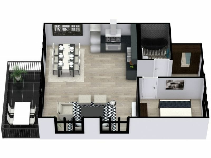 3D Floor Plan Black Style