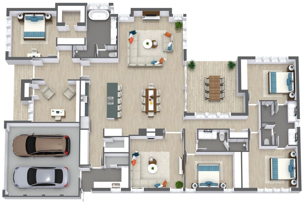 4 Bedroom 3D House Plans Examples