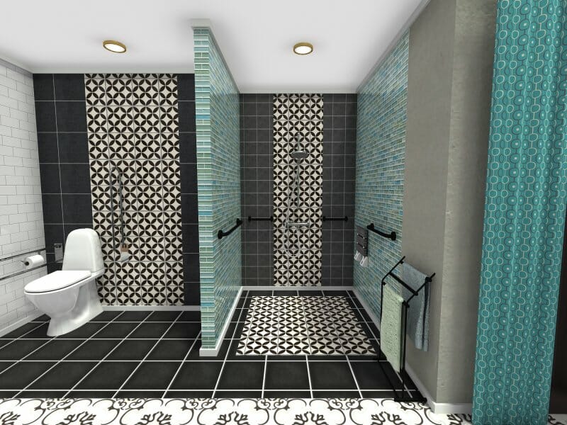 Accessible Bathroom Black Teal Bathroom 3D Photo