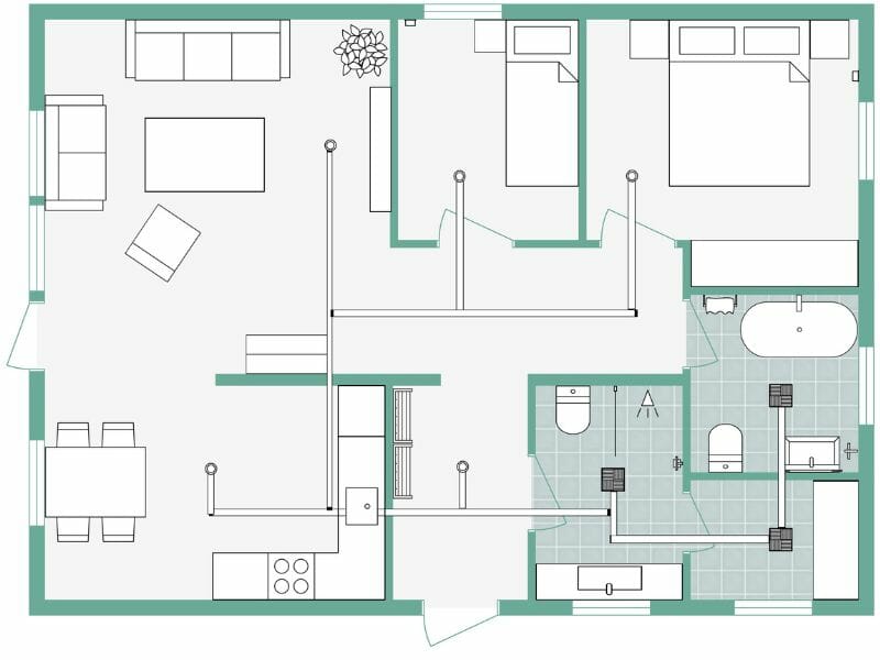 HVAC floor plan for apartment