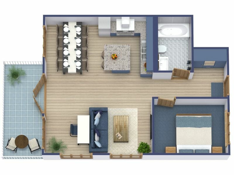 color 3d floor plan dark blue