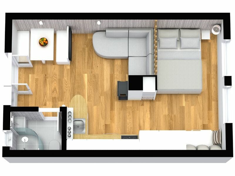 Furniture arrangement idea  for studio apartment 3D floor plan