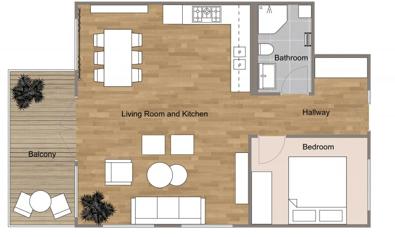 2D floor plan with feminine colors