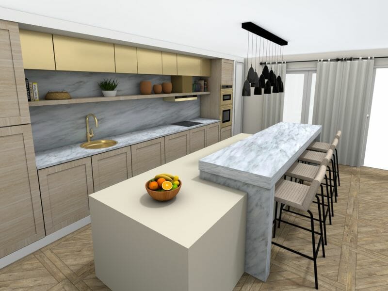 Kitchen with irregular shaped island