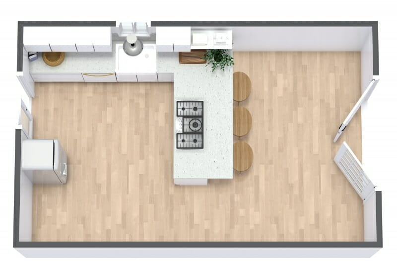 L-shaped-kitchen layout with peninsula