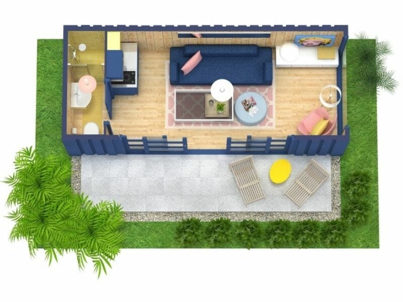 Mid Century Tiny 3D House Plan