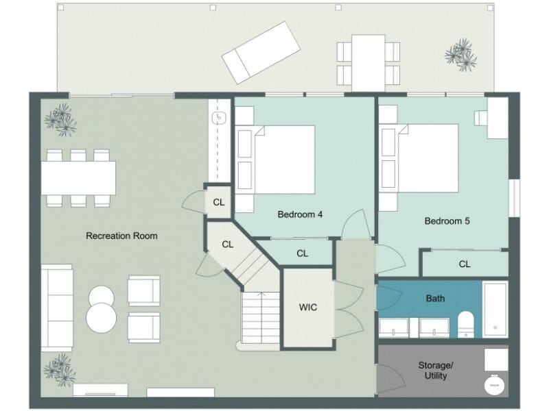 Open floor plan layout finished basement