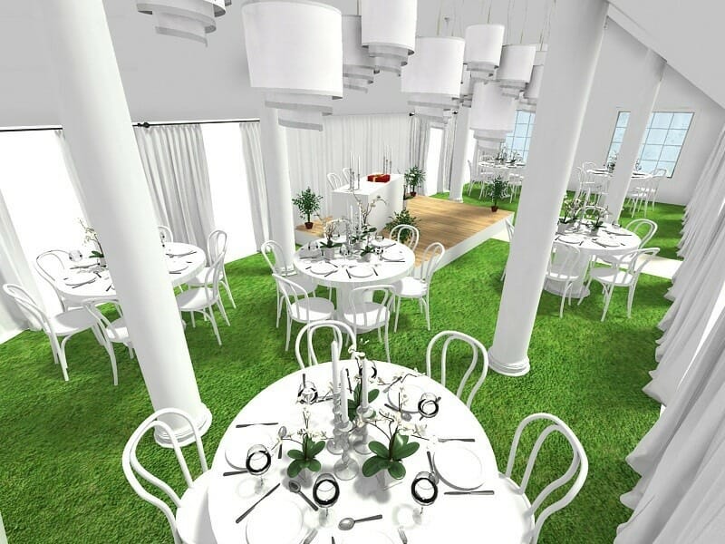 RoomSketcher 3D Photo Outdoor Wedding Tent Seating Table Layout