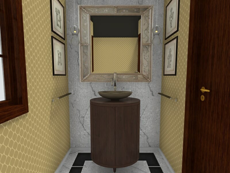 RoomSketcher Contemporary Powder Room Design Idea Metallic Marble