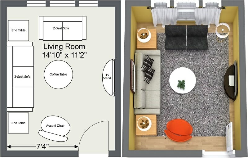 RoomSketcher Home Designer small living room layouts 2D and 3D floor plans