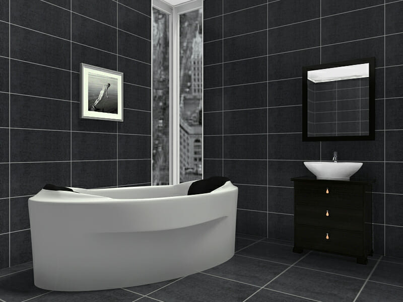 RoomSketcher Minimal City Bathroom Black White Freestanding Tub