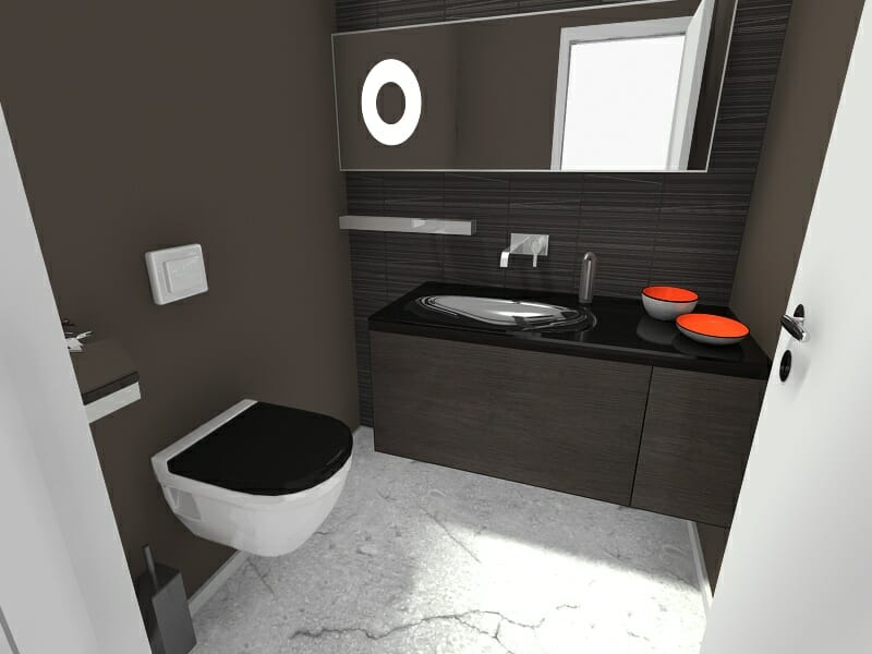 RoomSketcher Modern Minimal Powder Room Design Idea Pantone Major Brown