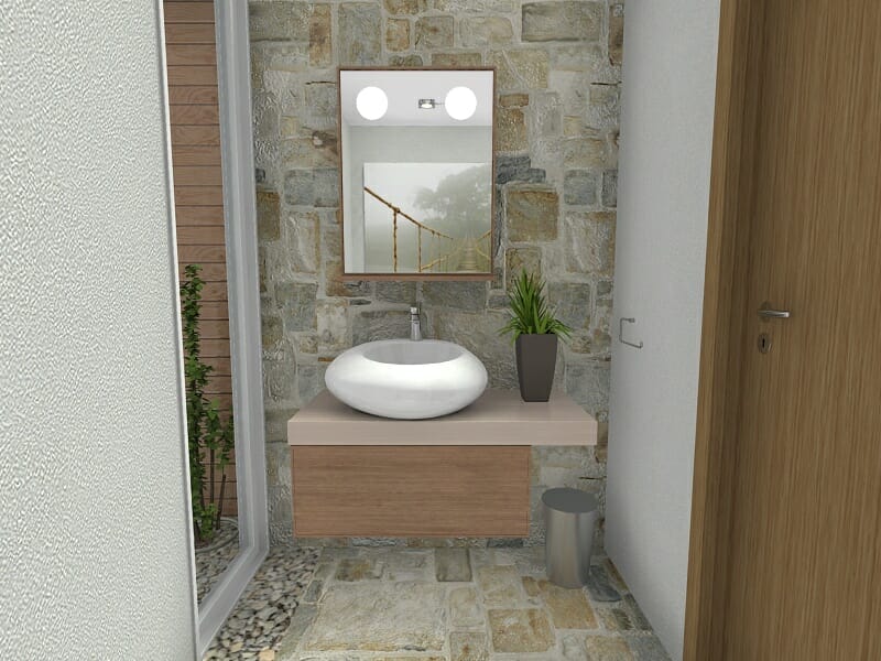 RoomSketcher Organic Powder Room Design Idea Villeroy Boch Pure Stone washbasin vanity