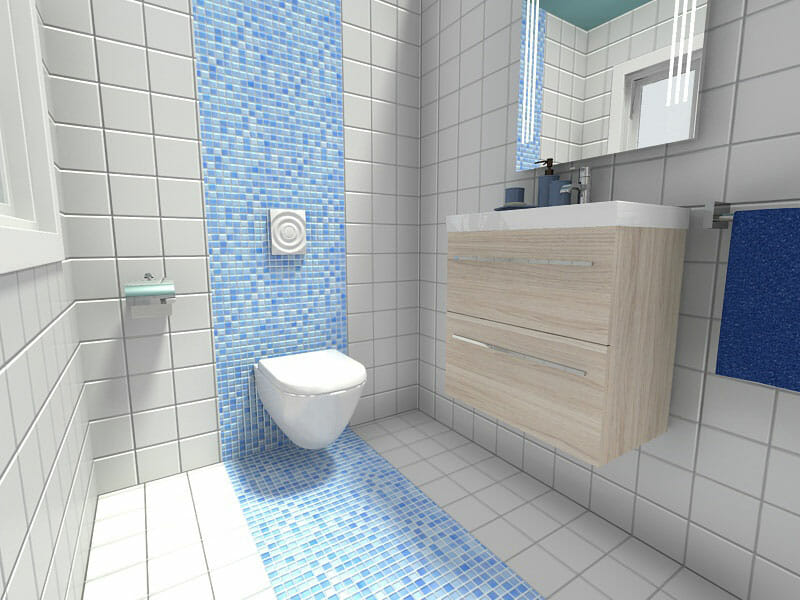 RoomSketcher Small Bathroom Ideas Accent Wall Blue Mosaic Tile