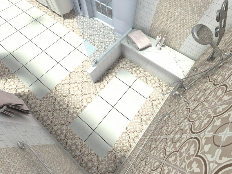 Senior Bathroom deluxe 3D Photo White Beige Tiles