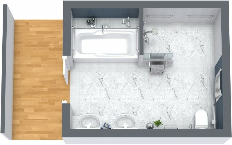 Senior Bathroom Gray White 3D Floor Plan