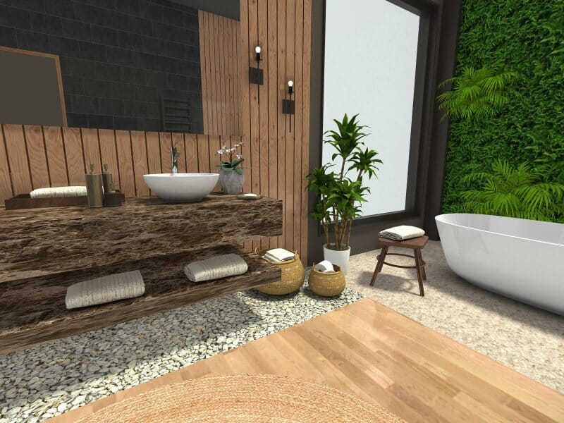 Natural materials in tropical bathroom interior