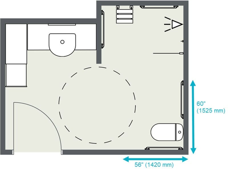 Wheelchair accessible bathroom 2D Floor Plan Important Room Dimensions