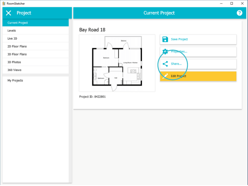 Share projects RoomSketcher App